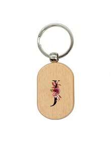 1个黑色字母A-Z花卉图案木质钥匙扣，首字母木质吊坠，创意小礼物，可雕刻，可作包包挂件、木质标签、钥匙扣、戒指、雕刻空白木板、DIY配件、返校礼物 - 杏色 - 查看 11