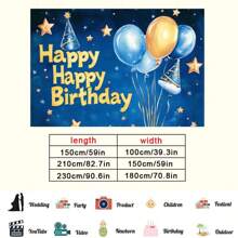 1 szt. Niebieski kapelusz urodzinowy z nadrukiem Happy Birthday Party, dekoracja tła na przyjęcie urodzinowe (wiele rozmiarów)