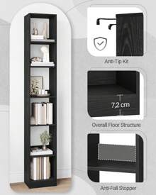 Hzuaneri Bücherregal, Bücherschrank,Würfelregal,Modernes offenes Regal aus Holz, Aufbewahrungsregale und Präsentationsregale für Wohnzimmer, Home Office, Schlafzimmer, 6-Tier, Schwarz
