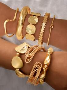 3-19pcs/Set Exaggerated Asymmetrical Wide Cuff Bracelet Set, Fashionable Accessories Suitable For Daily Wear, Dating, Party, Birthday Gift For Women