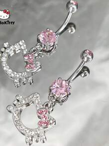 Sanrio 1pc SANRIO Hello Kitty Navel Ring - Y2K Fashion Alloy Navel Jewelry With Pink Crystal Decor - Body Piercing Accessory For Women - Ideal Birthday And Valentine's Day Gift, SANRIO