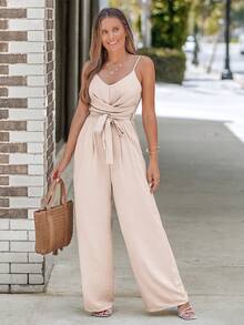 EMERY ROSE 女士简约时尚无袖连体裤，适合夏季 - 杏色 - 查看 4