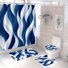 1/3/4 Stück blaues & marineblau gestreiftes Duschvorhang Set, graues & weißes Duschvorhang Set, modernes abstraktes Duschvorhang Set, Badematte, U-förmige Badematte und Toilettendeckel, Heimdekoration Duschvorhang mit 12 Haken, geeignet für Bad & Raumdekoration, ideales Feriengeschenk Badezimmer Accessoires für den Schulstart