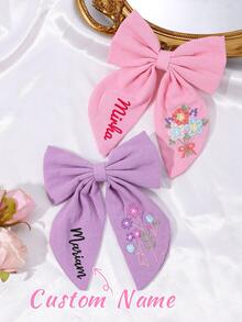 1 قطعة مشبك شعر مطرز بشكل فيونكة مخصص للبنات، فيونكة مطرزة بالأزهار جميلة، مناسب لتزيين الشعر اليومي، هدية للأطفال البنات، متعدد الوظائف، زخرفي، بحرف، أنيق، حديث، ملون، جميل، مريح، مخصص، شخصي، فريد، هدية مثالية للرجال والنساء - فيونكة زهور مطرزة باللونين الوردي والأرجواني - مشاهدة 2