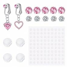 17pcs Clip-On Piercing Jewelry Set, Includes 2 Fake Navel Rings, 4 Clear Silicone Pads, 10 Shiny Zirconia Stones, 1 Sticker, No Piercing Required Navel Clip/Sticker Jewelry, Suitable For Women Daily Wear, Exquisite Gift - Multicolor - View 10