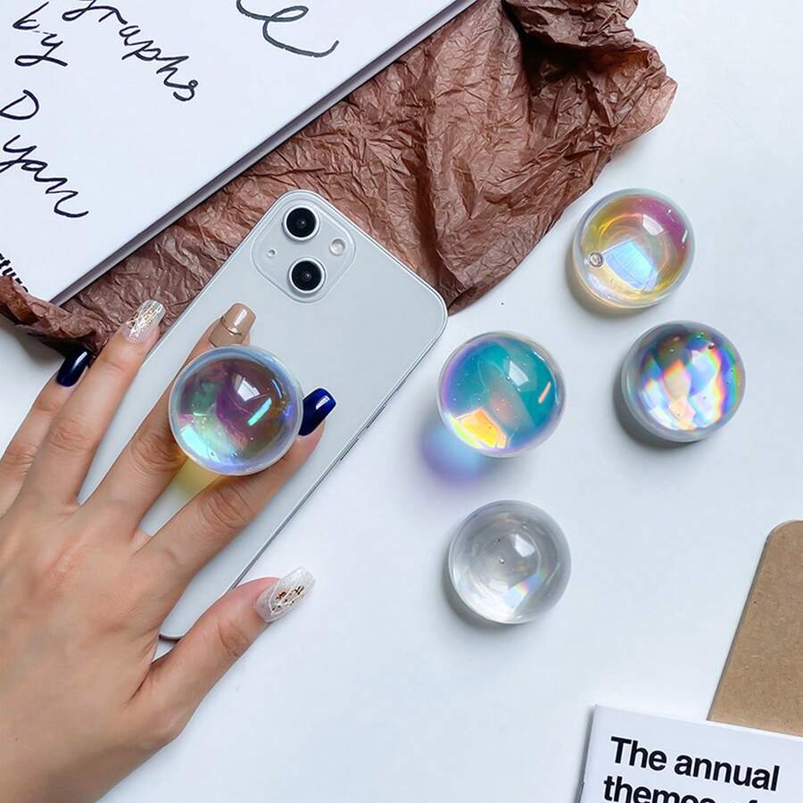 1pc Air Cushion Crystal Ball Mobile Phone Stand, Korean Colorful Laser Decor, Retractable Tabletop Air Cushion Holder, Minimalistic, Finger Ring Phone Holder Compatible With IPhone, Android Phone, Gift For Birthday, Family, Friends Phone Ring Holder Phone Grip - Multicolor - View 1