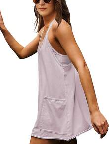 Women's Summer Sleeveless Mini Dress With Built-In Shorts - 淺紫色 - 查看 10