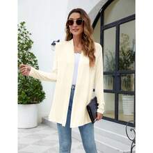 Newchoice Womens Casual Lightweight Long Sleeve Cardigan Soft Drape Open Front Fall Dusters (S-3XL) - Light Apricot - View 4