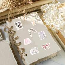 50pcs Kawaii Ballet Style Pink & White Decorative Stickers, Minimalist Korean Style, Suitable As Calendar, Mirror, Scrapbooking Stickers, School Supplies,Back To School