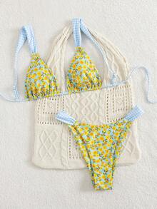 Fato de banho feminino sexy e moderno de 2 peças, conjunto de biquíni multicolor para praia de verão - Multicolorido - Ver 3