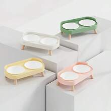 Comedero de doble tazón elevado de acero inoxidable | Tazones para perros y gatos con protección contra salpicaduras y cuello | Tazones dedicados para perros y gatos pequeños | Tazón de agua desmontable y fácil de limpiar