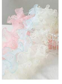 1 Roll/1M 12cm Densely Pleated Beaded Tulle Lace Ribbon, Crafts Packaging Satin Ribbon, Sparkly Pearl Ruffle Organza Ribbon For Flower Bouquet, Floral Shop Packaging Materials, Pearl Ruffle Organza Edging For Flower Bouquet DIY
