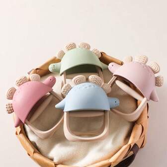 Silicone Dinosaur Teether, Infant/Toddler Chewing Toy With Dopamine Color, Adorable Animal Teether For Teething & Self-Soothing