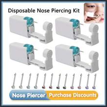 4 pezzi di Set monouso per piercing al naso con gemme incorporate - Operazione semplice e pratica per kit piercing al naso