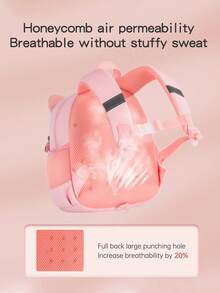 1pc Girls Oversized Cute Cat Print Waterproof Anti-Lost Zipper Closure Cartoon Backpack, Daycare Kindergarten School Bag - Pink - View 5