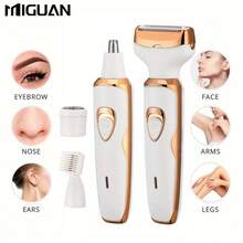 4-In-1 Women's Electric Shaver Set - Rechargeable, Painless Shaving For Face, Nose, Legs And Bikini Area, Portable Design, USB Charging, 500mAh Battery Capacity - Gold - View 9