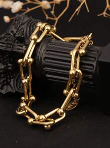 1pc 18K Gold Stainless Steel U-Shaped Horseshoe Ring Accessories For Women, Hip-Hop Style, Suitable For Daily Wear, Gift For Girlfriend, Friend