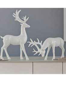 6pcs Resin Crafts White Deer Figurines Set, Elegant Deer Sculptures, Holiday Reindeer Carvings, Suitable For Home Decor, Living Room, Bedroom, Office Decoration