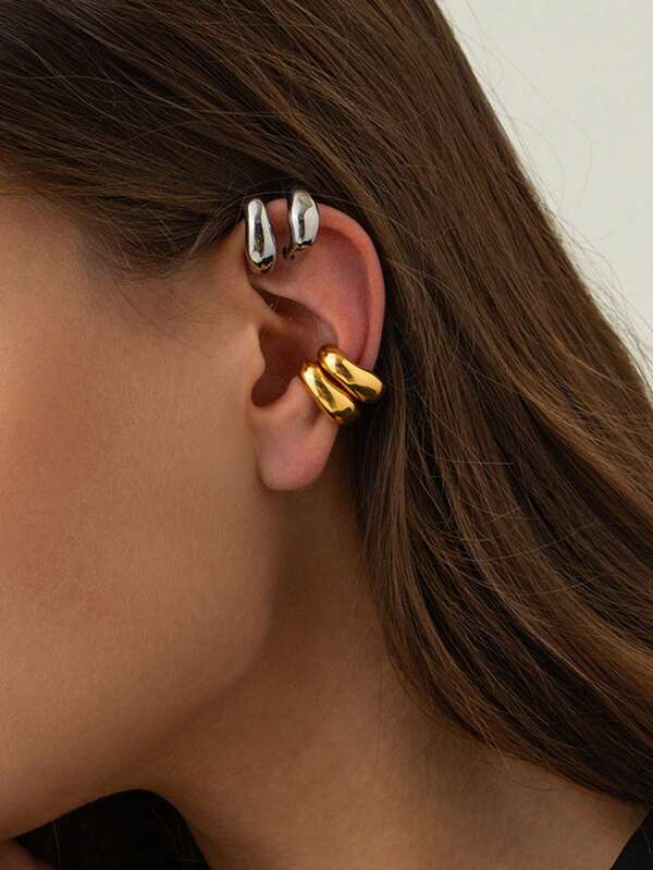 2 Stücke modische asymmetrische C-förmige Ohrclips, ohne Piercing erforderlich, goldene & silberne minimalistische einzigartige Ohrclips