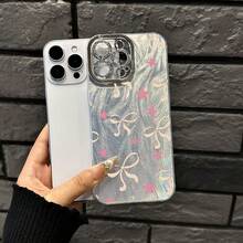 Funda para teléfono (1 unidad) con estampado de lazo. Orificios finos con hilo plumoso IMD. Diseño moderno y elegante. Compatible con phone 16/15/14/13/12/11 Pro, Promax Plus, X y Xsmax. Una opción encantadora para los amantes de los dulces. - Plateado - Ver 3