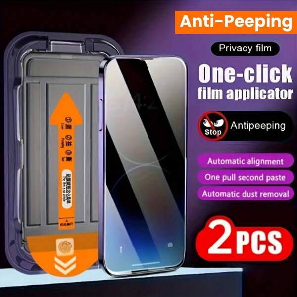 2PCS-Privacy Screen Protector For IPhone 16/15/14/13/12/11/16 Pro Max/15 Pro Max/Plus/Mini/X/XS/XR/XS Max, 9H Tempered Glass Film, Dynamic Island Compatible, Scratch Resistant, Fingerprint Resistant, Suitable For Phone Cases, Glossy Screen Surfaces, Dustproof Speakers, Privacy Privacy Privacy, Glass Protector, Installation Tool, Gift For Birthday, Family, Friends Anti-Spy, Phone Screen Protector, Phone Accessories