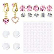 17pcs Clip-On Piercing Jewelry Set, Includes 2 Fake Navel Rings, 4 Clear Silicone Pads, 10 Shiny Zirconia Stones, 1 Sticker, No Piercing Required Navel Clip/Sticker Jewelry, Suitable For Women Daily Wear, Exquisite Gift - Multicolor - View 8