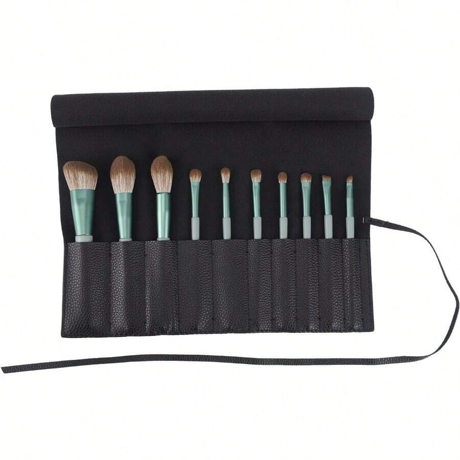 Estuche para brochas de maquillaje del último modelo Bird and Fish, estuche de viaje para brochas de maquillaje, enrollable, bolso organizador de brochas, estuche cosmético de piel sintética para guardar los accesorios de maquillaje durante los viajes - Negro - Ver 1