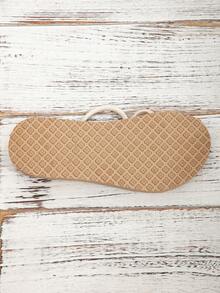 女士时尚凉鞋，草编夏季平底休闲沙滩拖鞋 - 米色 - 查看 5