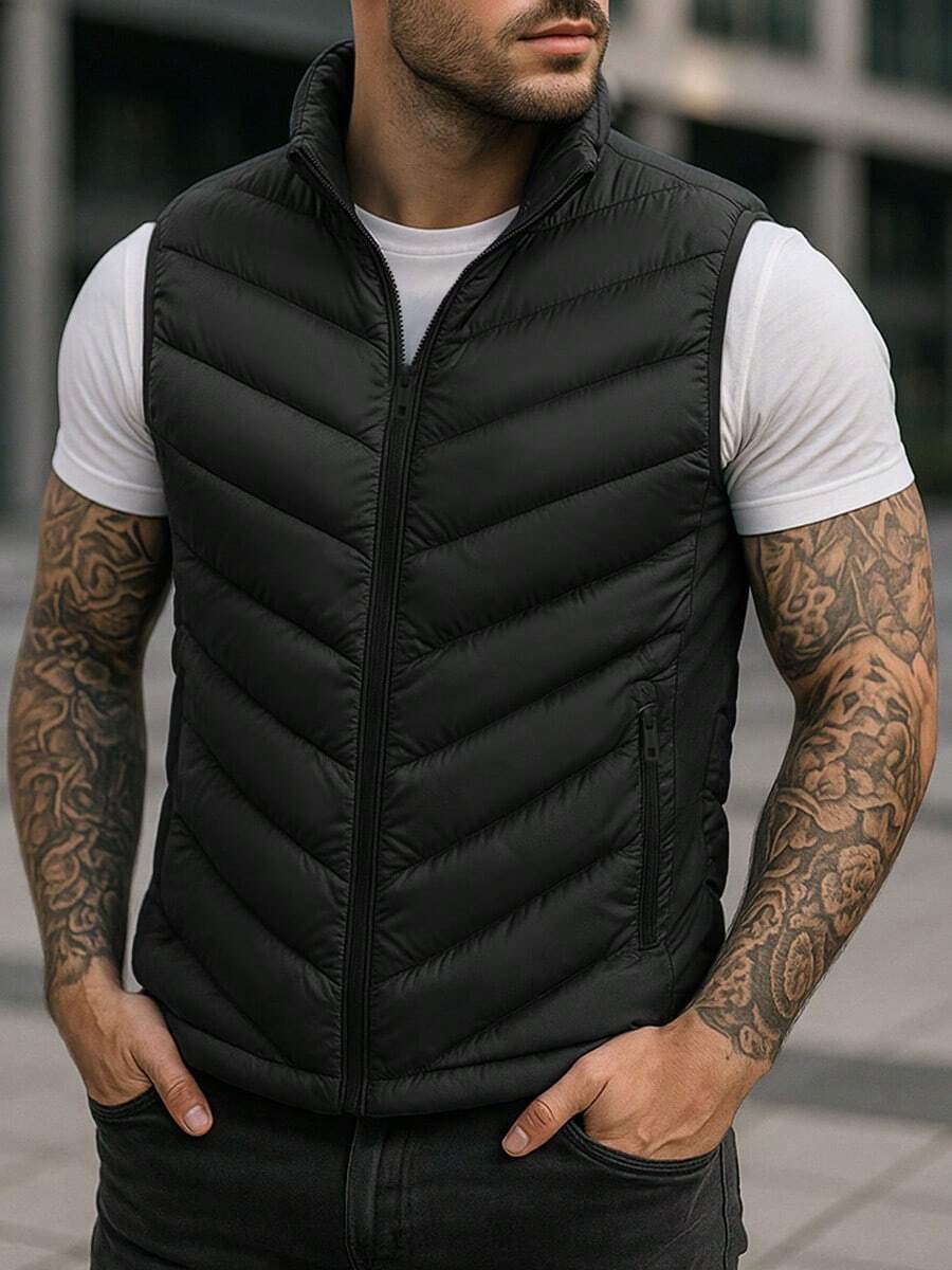 Chaleco para Hombre Casual y Elegante – Estilo Urbano, Ajuste Cómodo, Ideal para Oficina o Streetwear - Cardigan al costado - Negro - Ver 1