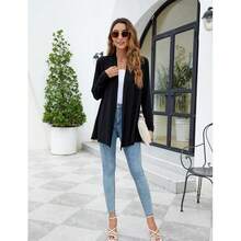 Newchoice Womens Casual Lightweight Long Sleeve Cardigan Soft Drape Open Front Fall Dusters (S-3XL) - Black - View 7
