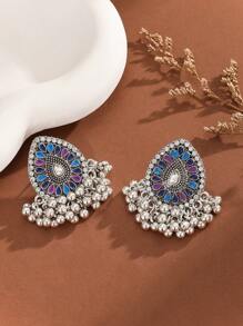 FANYINAN 1 par de brincos de liga de zinco com pingente de diamante incrustado, brincos retrô femininos, brincos da moda para mulheres, estilo boêmio, adequados para o dia a dia e feriados