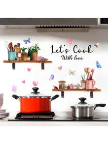 Kitchen Stickers/Decorative Stickers English Kitchen Utensils Ingredients Bee Butterfly Stickers Waterproof And Dustproof Stickers, 1 Piece Pvc Material Removable Wear-Resistant Stickers, Suitable For Kitchen Decoration, Wall Decoration, Restaurant Decoration, Wall Stickers 23.62 * 11.81 Inches, Interesting Birthday Gifts, Graduation Gifts, Make Your Home A New Look