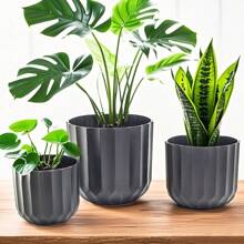 Set de 3 macetas negras | Maceteros redondos minimalistas modernos | Adecuados para suculentas, plantas de interior y exterior | Jardinería y decoración del hogar