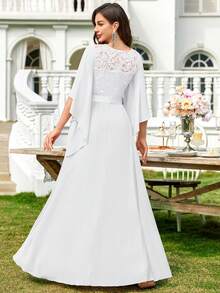 MIUSOL Đầm maxi dự tiệc trang trọng, thanh lịch, chất liệu chiffon, đính sequin và ren hoa, tay áo cánh bướm, thích hợp cho ngày Valentine, đám cưới, màu trắng mùa xuân. - trắng - Xem 4
