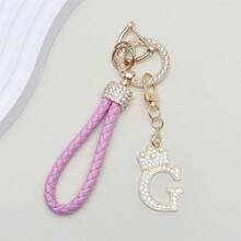 1pc Premium Braided Leather Keychain With Shiny Gold 26 Letter Charms Pendant - , Fashionable And Multifunctional Women Keychain - Various Colors, Perfect Accessory For Car Owners, Stylish Gift Idea - Multicolor - View 41