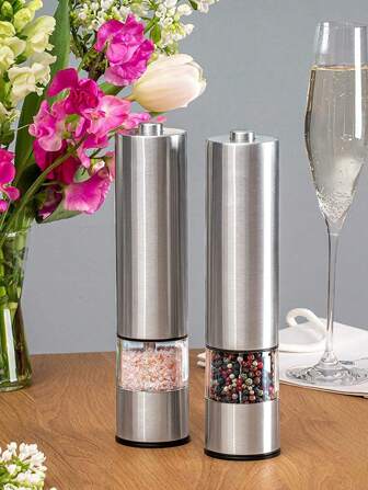 1 件电动盐和胡椒研磨机，自动单手操作可调节不锈钢研磨机，自动胡椒研磨机，电子可调节胡椒研磨机，适用于厨房工具（不含电池）