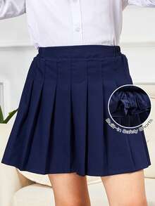 Girls' Elegant Pleated School Uniform Skirt With Built-In Safety Shorts, Basic School Uniform Skirt For Performance, Party, Back To School, Navy Blue - Navy Blue - View 1