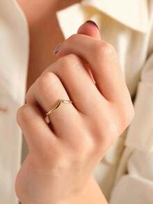 1 pieza Anillo ajustable de plata de ley S925 con cruz de circonita, regalo de joyería exquisita para niñas - Dorado - Ver 5