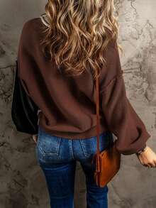 Suéter de cuello redondo con color contrastante para mujer talla grande - Caqui - Ver 2