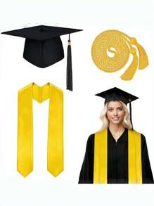 Polyester Graduation Gown Set - Bachelor Cap, And Belt With "M" Design In Shiny Black And Red, Unisex Ceremony Robe, Graduation Ceremony, Graduation Outfit | Elegant Graduation Cap | Durable Graduation , Graduation Cap Halloween