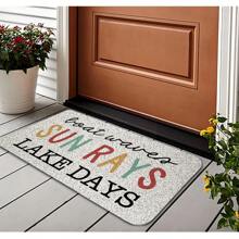 Summer Boat Waves Sun Rays Door Mat, Decorative Indoor Outdoor Patio Entry Front Door Mat, Lake Welcome Mat Decor, Lake House Gifts For Women, Nylon Back To School