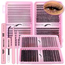 640-Piece Premium Mixed-Style 10D-100D False Eyelash Kit (Includes Adhesive, Tweezers And Brush) - Effortless DIY For Beginners, Achieving A Natural, Voluminous Look - D-Shaped Curl, Reusable - Cat-Eye And Cluster Styles, Lengths 10-18mm