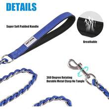 Dog Leash Chew Proof, Chain Leash Anti Chew Dog Leash For Large Dogs Heavy Duty, Indestructible Metal Leash Anti Bite Chain Link With Woven Cord Soft Padded Handle (Orange, 5FT) - Blue - View 2