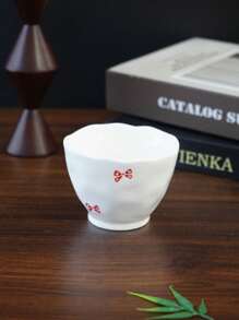 1pc/5pcs Cute Cartoon Heart & Bow Handle Ceramic Mugs, Family Gathering Tableware, Breakfast Milk Cup, Afternoon Tea Coffee Cup, Holiday Souvenir, Birthday Gift Back To School