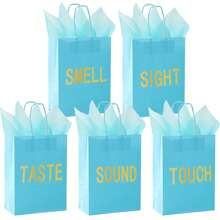 5-Sinne Geschenktüte, passend für Ihn/Sie, beinhaltet 10 Stücke Taschentücher, Papiertüte mit Griff, 5 Sinnes-Geschenkgegenstände, großartig für Valentinstag, Weihnachten, Geburtstag, Hochzeitstag (Schwarz, 21 x 11 x 27 cm)