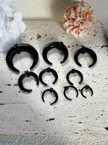 9pcs Punk Earrings Set: Acrylic Colorful Glitter, U-Shape Cattle Horn Pointed Ear Plugs, Piercing Insertion Tool, Body Piercing Threader, Party Jewelry, Suitable For Holidays, Corresponding To The Red Customer
