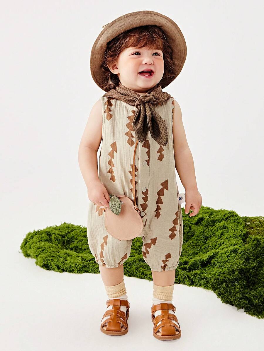 mini bala Baby Sleeveless Romper – Gauze Fabric & Breathable – Cool Summer Wear - Brown Tone - View 1