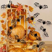 12Pcs Halloween Bat Wall Stickers – 3D Black Removable Vinyl Decals For Windows, Pumpkins, Candles, Party Decorations, Haunted House Wall Decor Home Decor Halloween Decor Fall Decor Room Decor