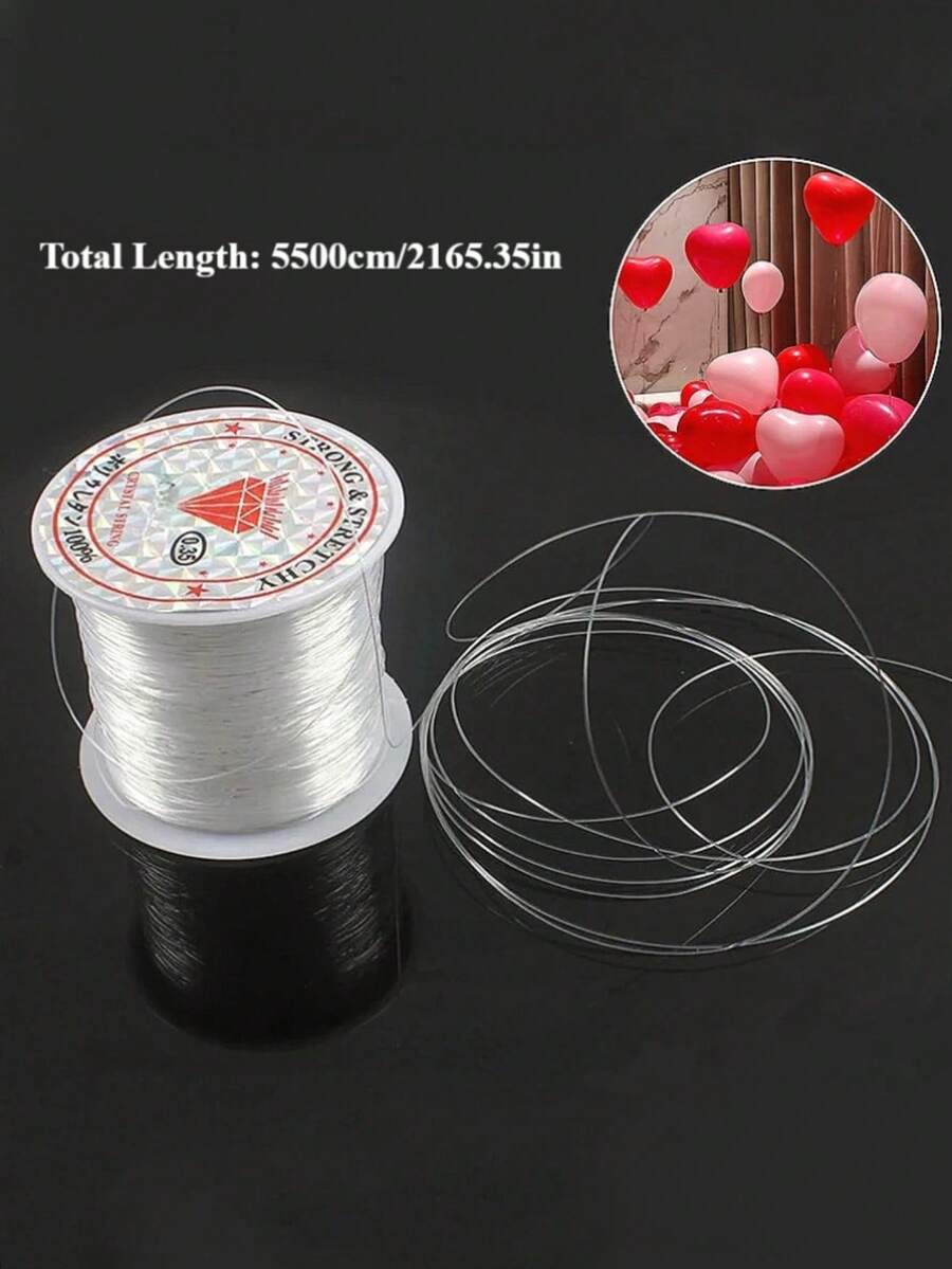 Transparent Nylon Invisible Line - 5500cm / 2165.35in, Ideal For Balloon Hanging, Jewelry Bead Stringing, Christmas Wreaths & Birthday Party Decorations, Party Decoration Essentials|Invisible Line|Smooth Texture, Balloon Decorations - White - View 1