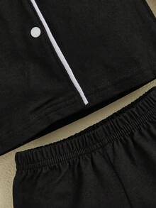 Baby Girl Boy Button Down Pajamas Set Shirt And Pants Toddler Cotton Pjs Long Sleeve Sleepwear - 黑色 - 查看 5